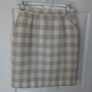 JONES NEW YORK 100% Linen Women's Pale Beige/ Tan Checker Skirt Size 8